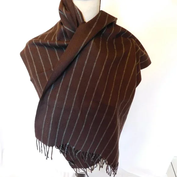 TIFFANY CO 100% CASHMERE MADE IN ITALY PINSTRIPE WRAP BLANKET SCARF